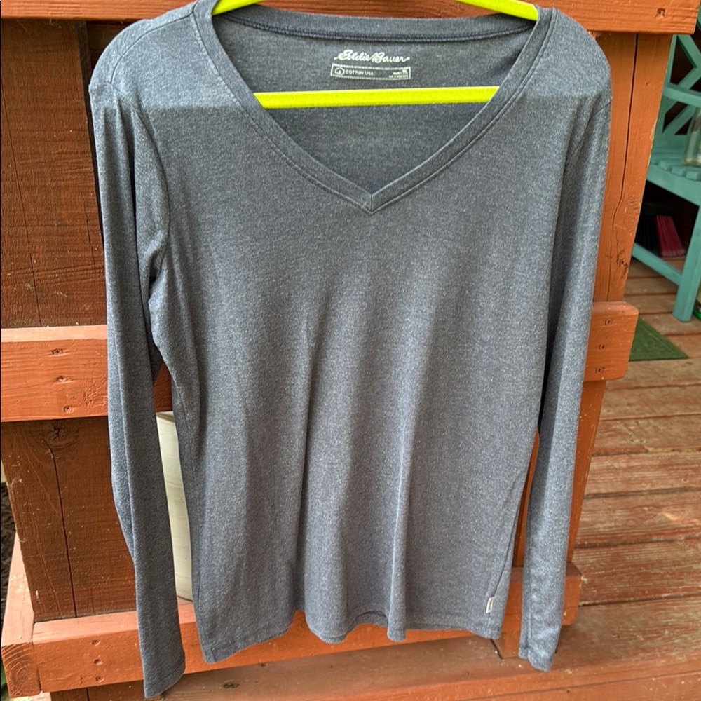 Eddie Bauer V-Neck, Charcoal Gray, Cotton Top, Size XL tall